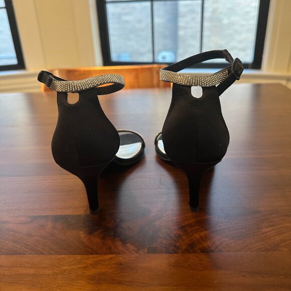Stuart Weitzman Black Satin Crystal Embellished Ankle Strap Heels - Picture 4 of 6